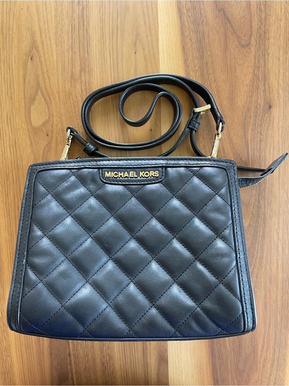 Michael Kors Black Quilted Leather Crossbody with Gold Hardware